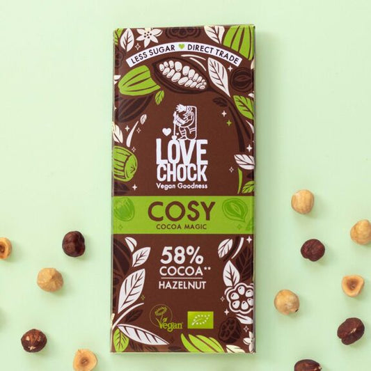 Tablete Chocolate 'Leite' 58% e Avelãs | Bio Vegan Direct Trade | 70gr